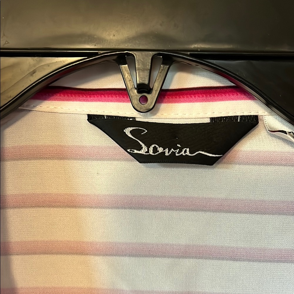 Sovia Red,pink and White Striped Button Down Shirt Floral accent 3/4 sleeves - Picture 2 of 8